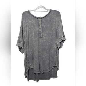 NEW Sewn + Seen Oversized Mineral Wash Gray Scoop Neck Henley Large